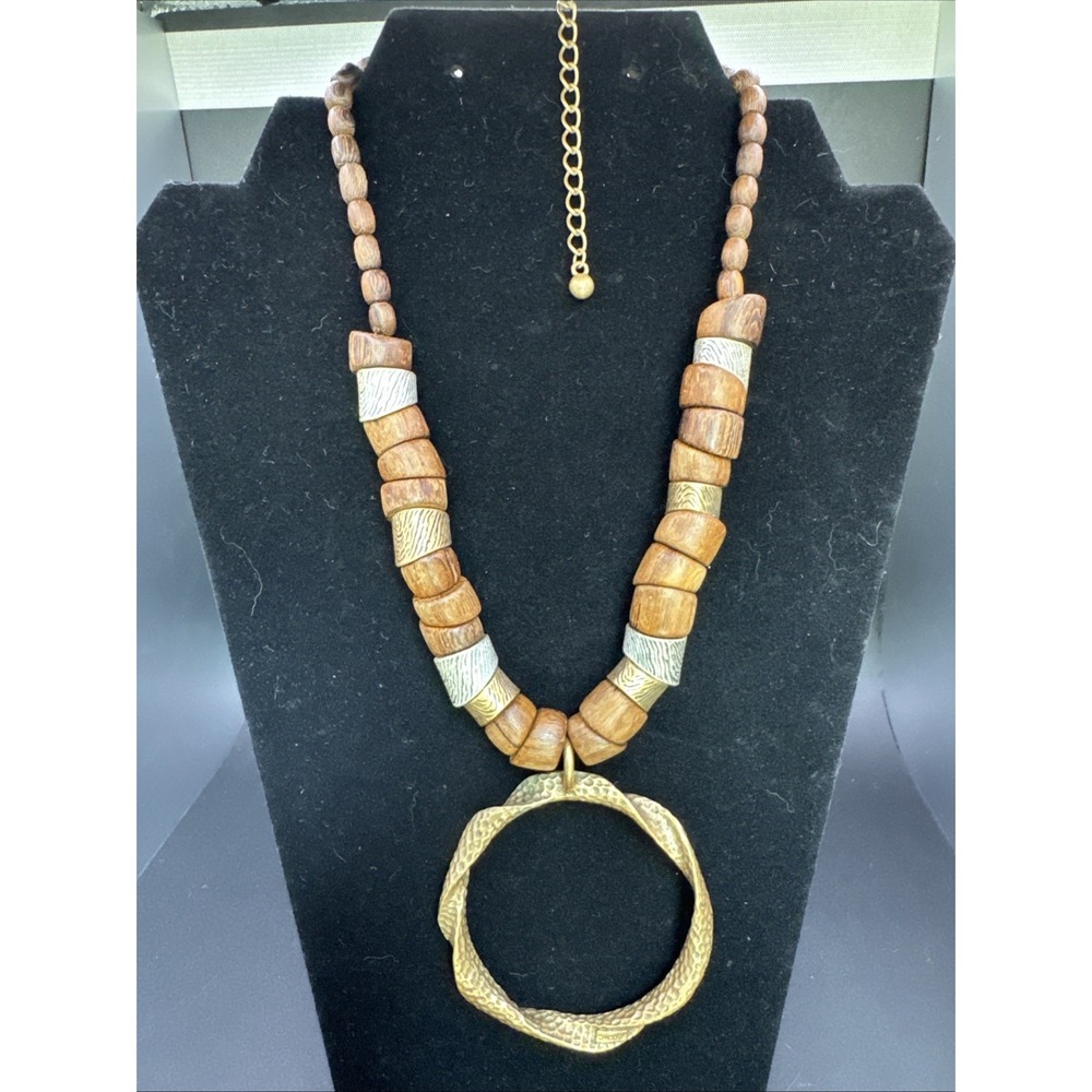 Vintage Chico's Chunky Wood Necklace 14-22" Drop